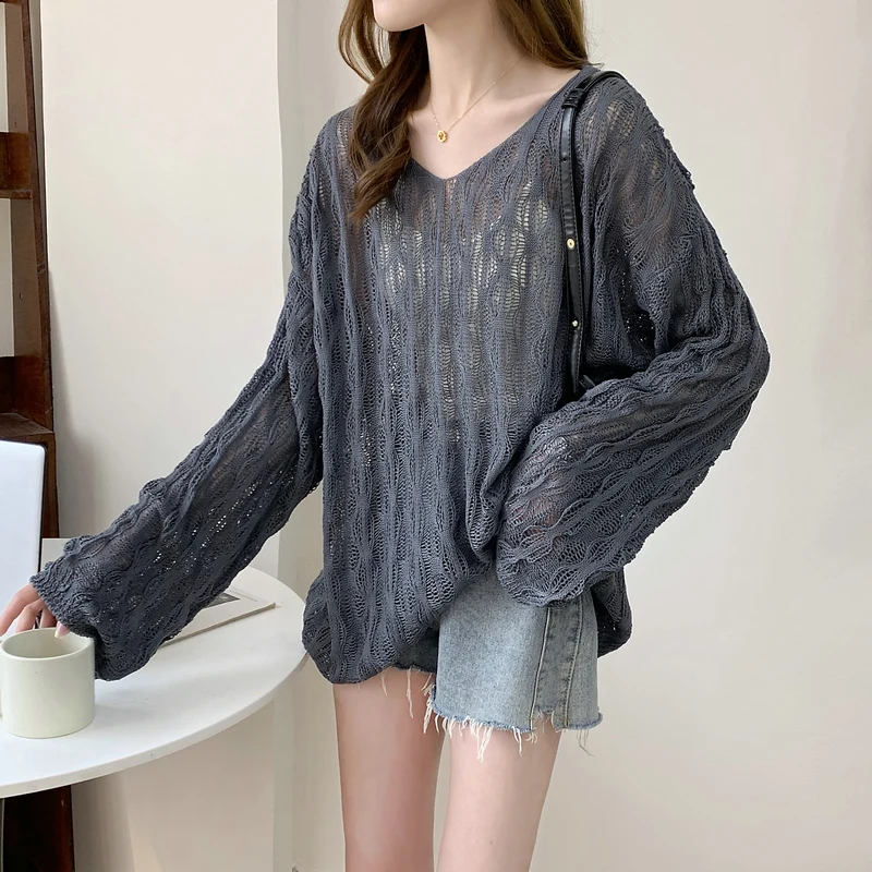 Nuovo autunno abbigliamento da donna Hollow girocollo da donna a maniche lunghe tinta unita Top maglione casual maglione allentato maglieria