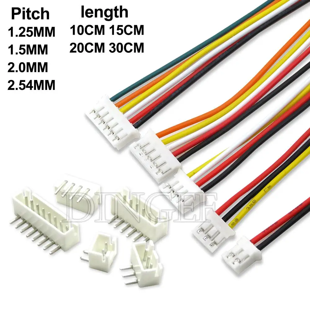 5 zestawów JST1.25 ZH1.5 PH2.0 XH2.54 złącze żeńskie + męskie 2/3/4/5/6/7/8/9/10P wtyczka z kablem 10/20/30cm z zagięciem PIN 2.54MM