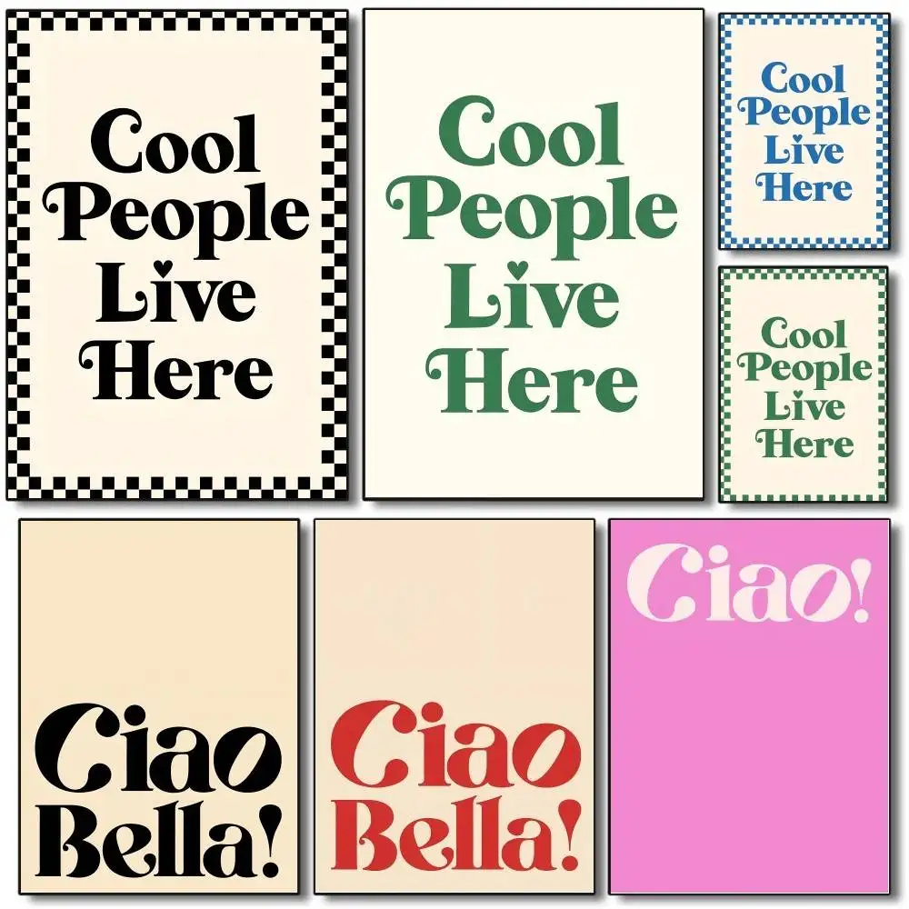 Here Ciao Bella Quote Poster Self-adhesive Art Room Entrance Restaurant Wall Decor Art Painting