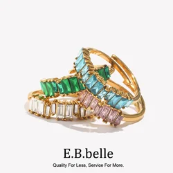 E.B.belle Full Cubic Zirconia Stone Shiny Green Pink Blue Crystal Zircon Adjustable Rings For Party Ladies Christmas Gift