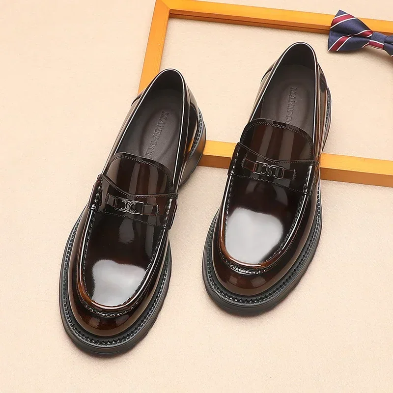 

2025 Spring and Autumn New Men's Formal Shoes Round Head Thick Sole Business Casual Loafers