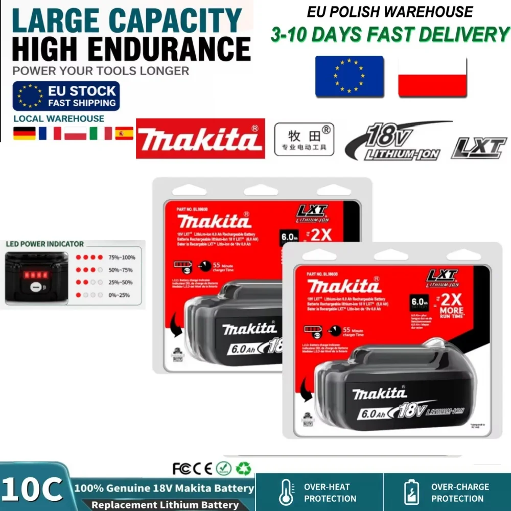 100% Original Makita 6Ah für Makita 18V Akku BL1860B BL1840 BL1830B BL1850B BL1850 BL1860 BL1815 Ersatz-Lithium-Akku
