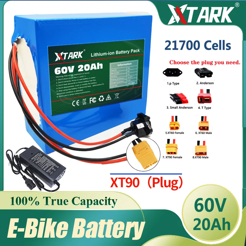 

60V 20A Electric Bike 21700 Battery For Scooter Motorcycle 67.2V 16S4P 3000W XT90 Rechargeable Battery With Same Port BMS+Charge