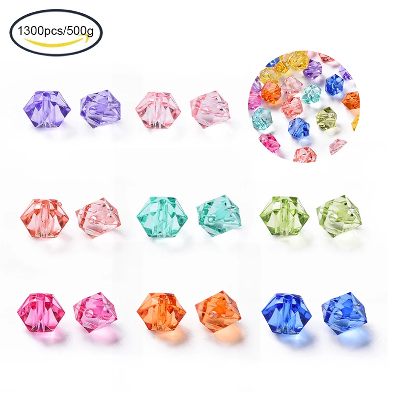 

500g Transparent Acrylic Beads Faceted Polygon Mixed Color 8x10x9mm Hole: 1.6mm about 1300pcs/500g