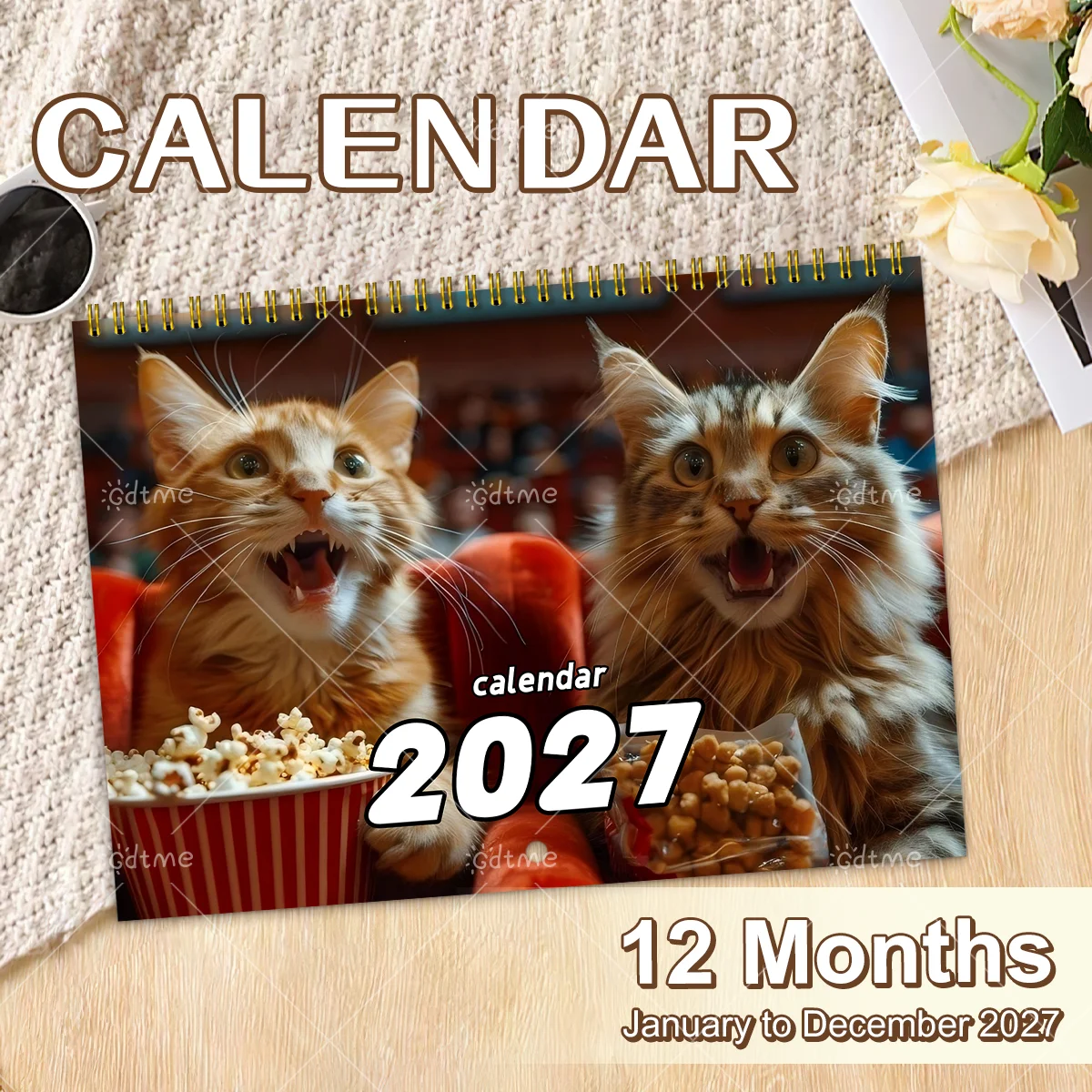 

Cute Maine Coon Cats Cinema Wall Calendar 2027 Funny Pet Hanging Calendar for Cat Owners Home Wall Decoration Holiday Gift