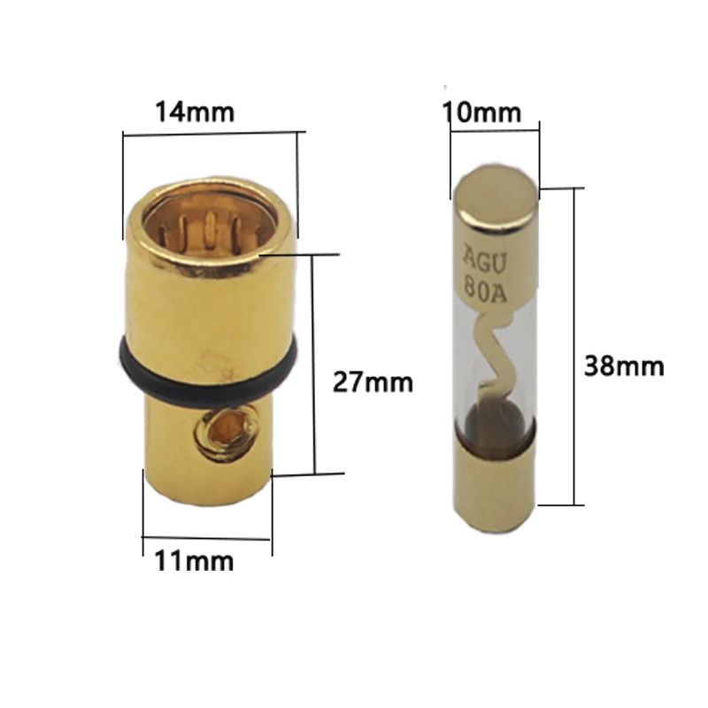 【1Set】Car audio fuse tube 10A 15A 20A 25A 30A 40A 50A 60A 70A 80A 100A High quality AGU gold plated glass fuse tube 10*38MM