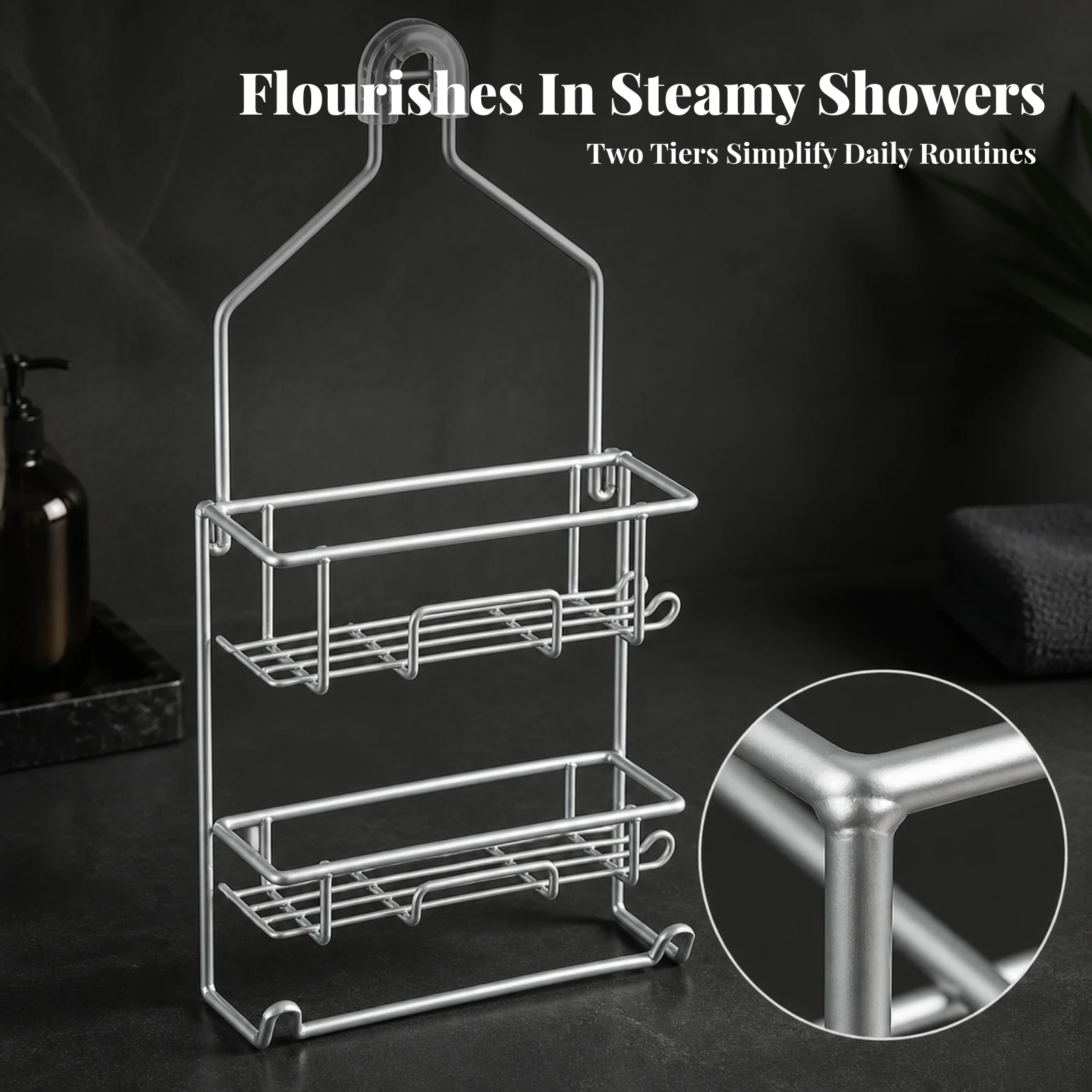 Hanging Shower Holder Quick Drying Hanging Shower Organizer Rack Space Saving Rust-Resistant for Families, Bathroom
