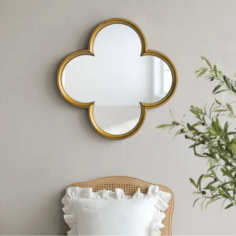 French makeup mirror, vintage bathroom mirror, B&B wall hanging, light luxury American wall mounted art, four-leaf clover decora