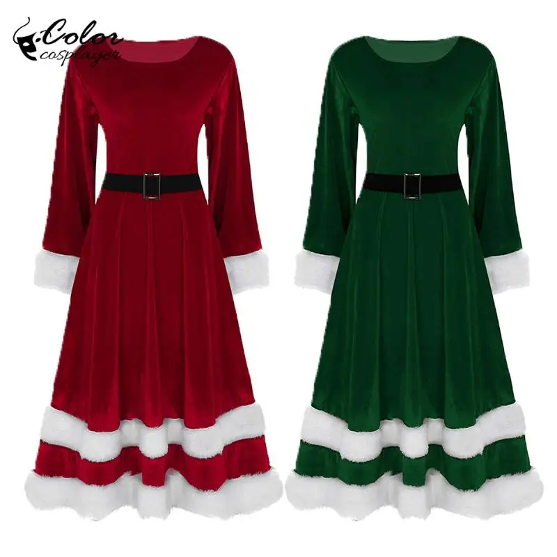 

Color Cosplayer Christmas Dresses for Women Santa Girl Cosplay Costume St. Patrick's Day Dress Up Adult Robe Holiday Clothes