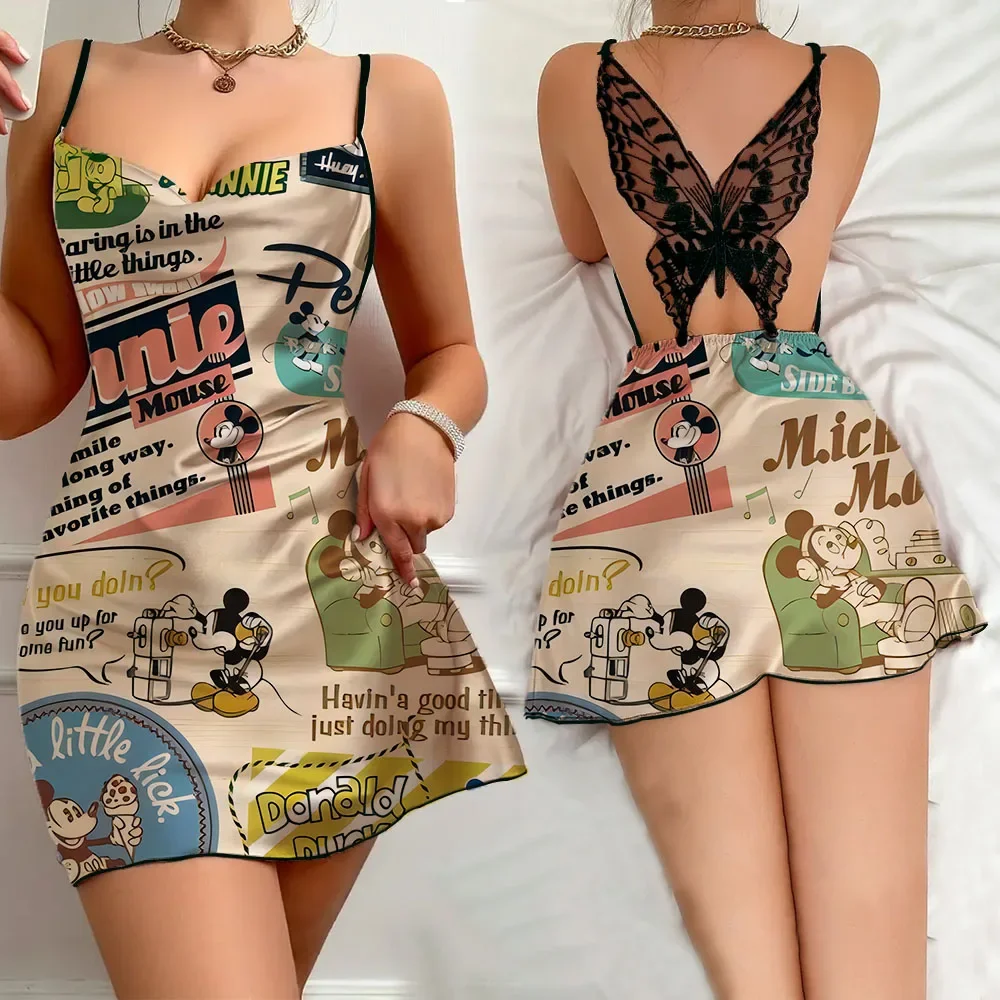 Summer Nightwear for Women Sexy Female Sleepwear Sleevesless Women's Home Dresses Cartoon Pattern One Pieces Dress Free Shipping