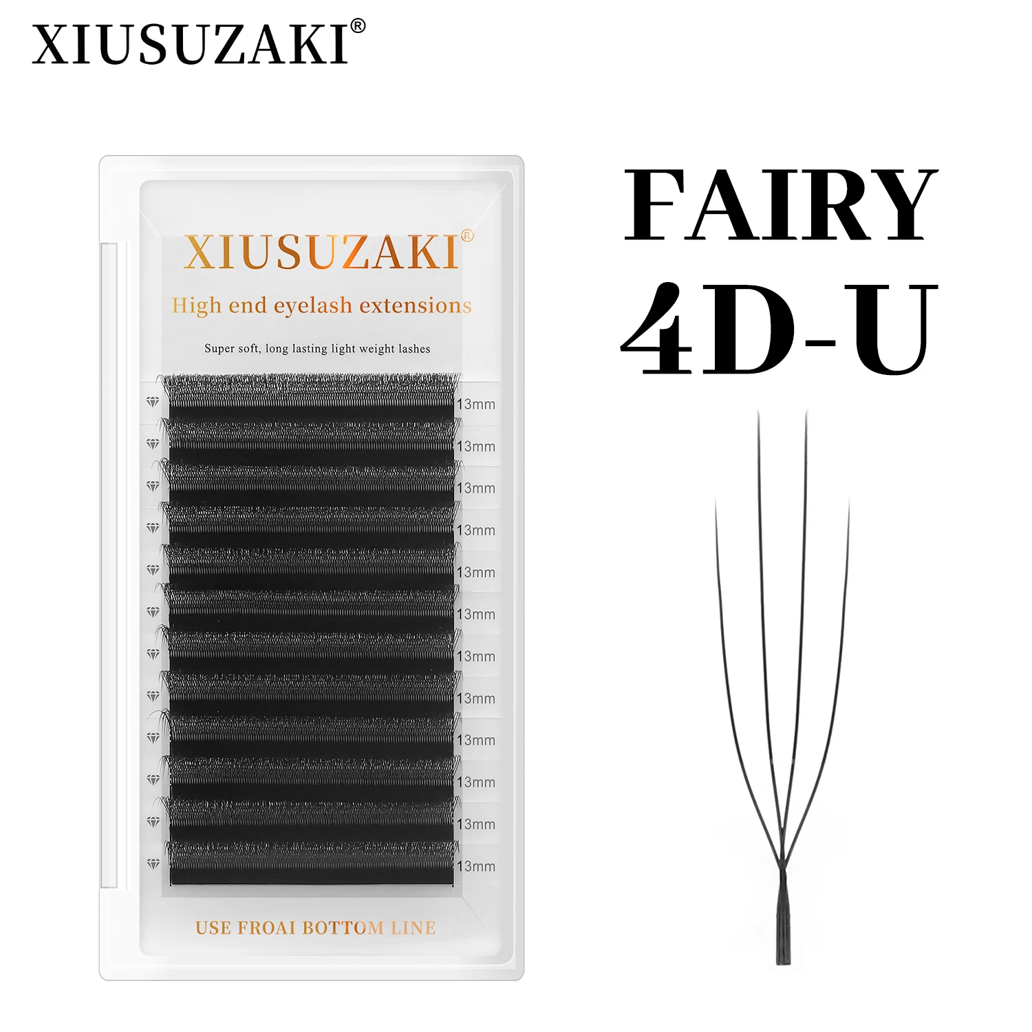 XIUSUZAKI New U 4D Eyelashes Extensions Matte Black Fairy 4D Premade Volume Fans U Lashes Faux Mink False Lashes Extensions