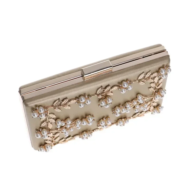 Pink Clutch Purse Women Fashion Pearls Beading Bride's White Square Bags Luxury Leather Cellphone Handbags Envelope Evening Bags