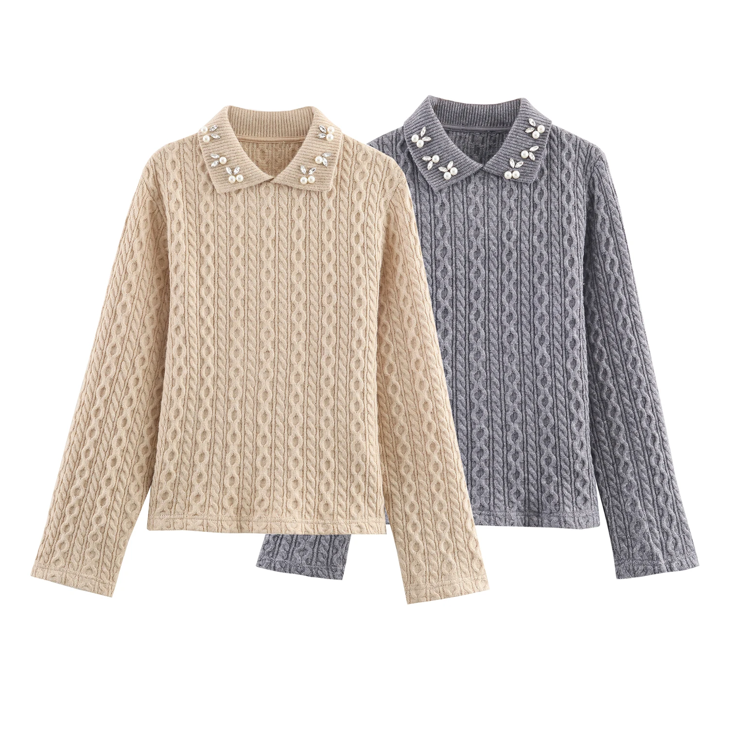 2025 Winter Neue Damenbekleidung Spicy Girl Stil Flip Kragen Schmuck Kragen Acht Strang Gestrickte Pullover