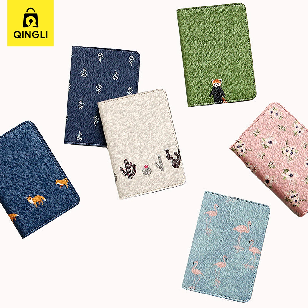 New Cartoon Passport Cover Travel Accessories Cute Raccoon Fox Flamingo Pattern Passport Holder Wallet Air Ticket Card Holder