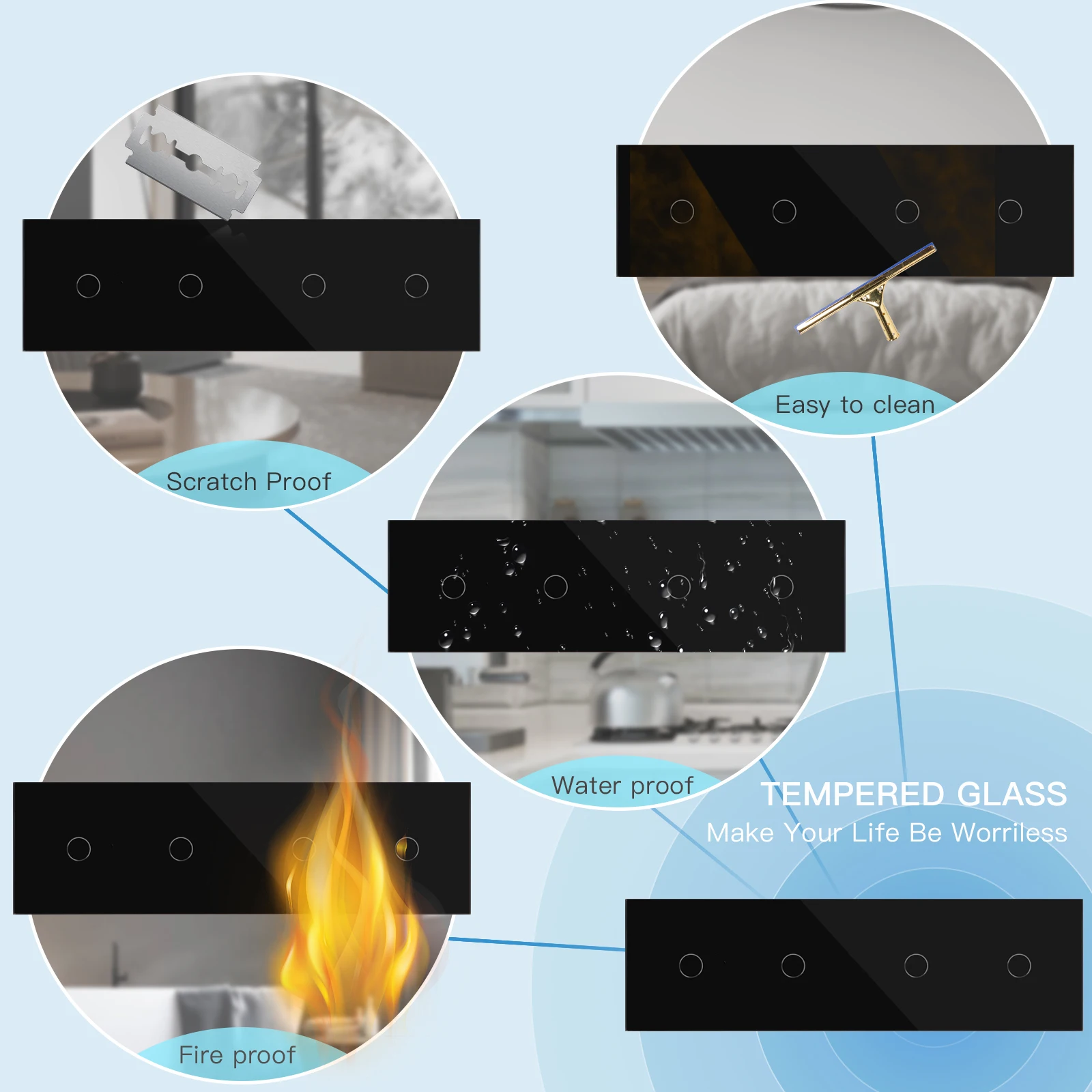 Bseed pérola vidro de cristal reino unido padrão da ue 228mm triplo painel 3/6/9 gang branco preto gloden para interruptor toque parede