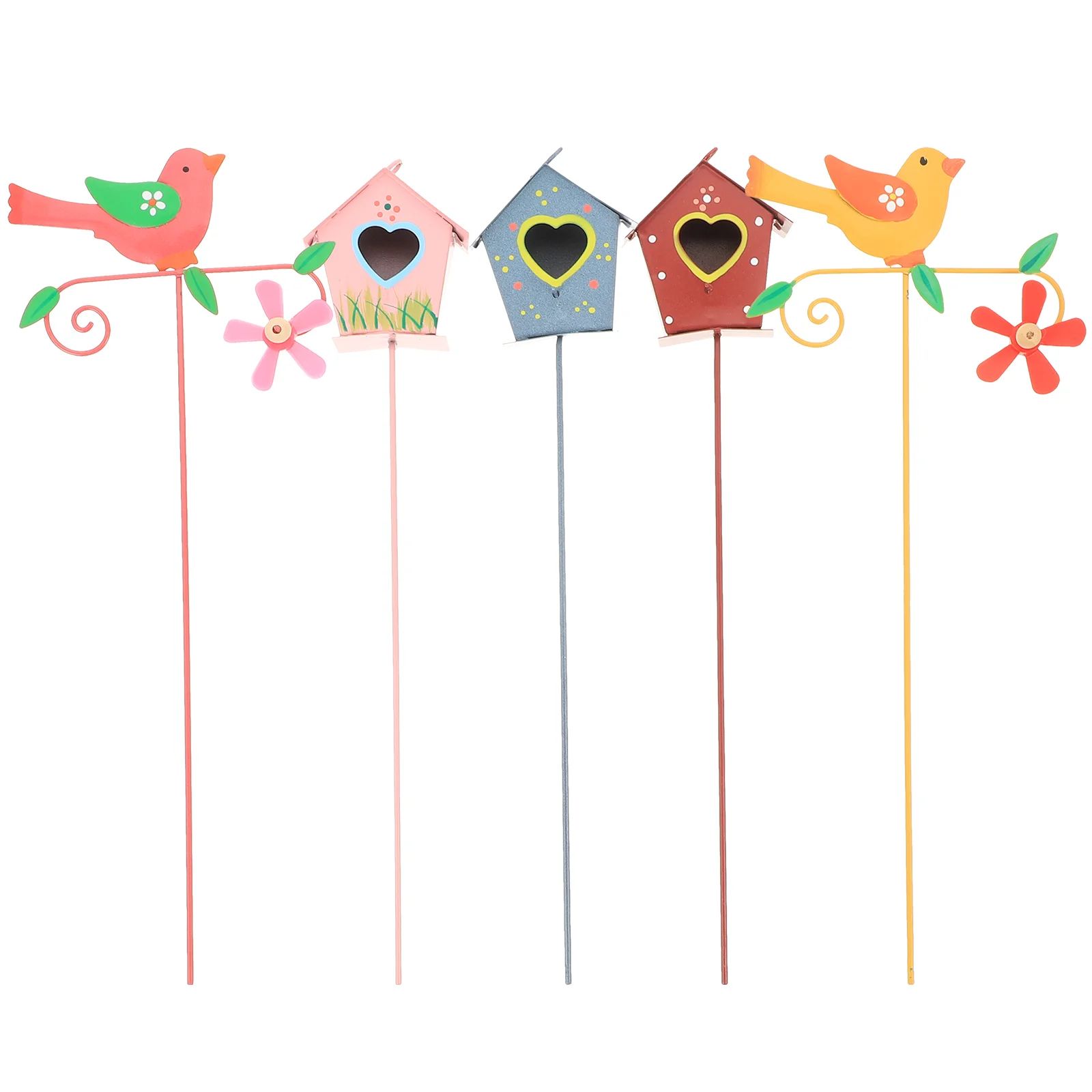  5 Pcs Plant Flower Arrangement Birdhouse Garden Picks Metal Decorative Stakes Outdoor Adorable Insert