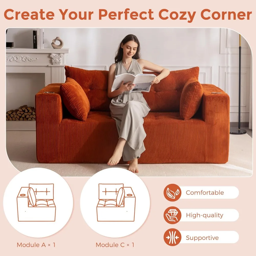 أريكة مقسمة معيارية، أريكة سحابة بدون عظم بمقعدين لغرفة المعيشة، أريكة في صندوق، كرسي مريح منجد مع #5