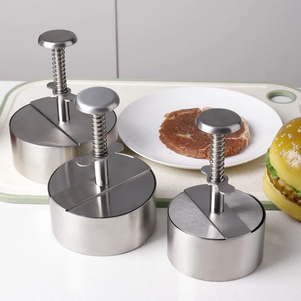 96N Stainless Steel Burger Press Patty Maker Machine, Manual Dumpling Wrapper Dough Press, Kitchen Cooking Tool 8/10/11/14CM