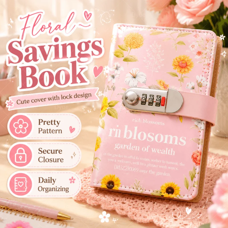 Vintage Floral Lockable Budget Binder 3Digit Password Cash Envelope For Women Girls Household Office Stationery Organizer Supply