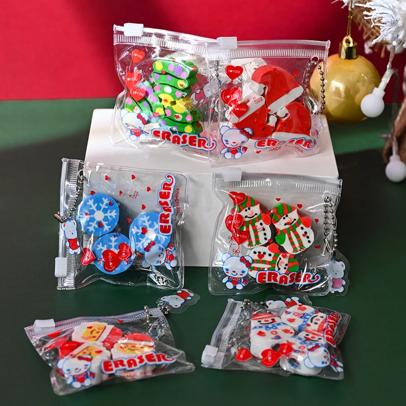 الكرتون سانتا كلوز شجرة عيد الميلاد المطاط مجموعة PVC زيبر حقيبة عيد الميلاد ممحاة فئة جائزة الطالب #2