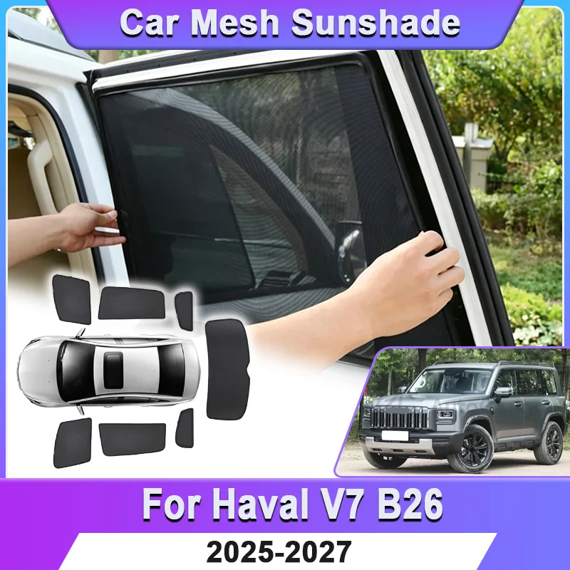 For Haval V7 2026 B26 2025~2027 Raptor Car Sun Visor Windshield Curtain Mesh SunShade Heat insulation Breathable Car Accessories