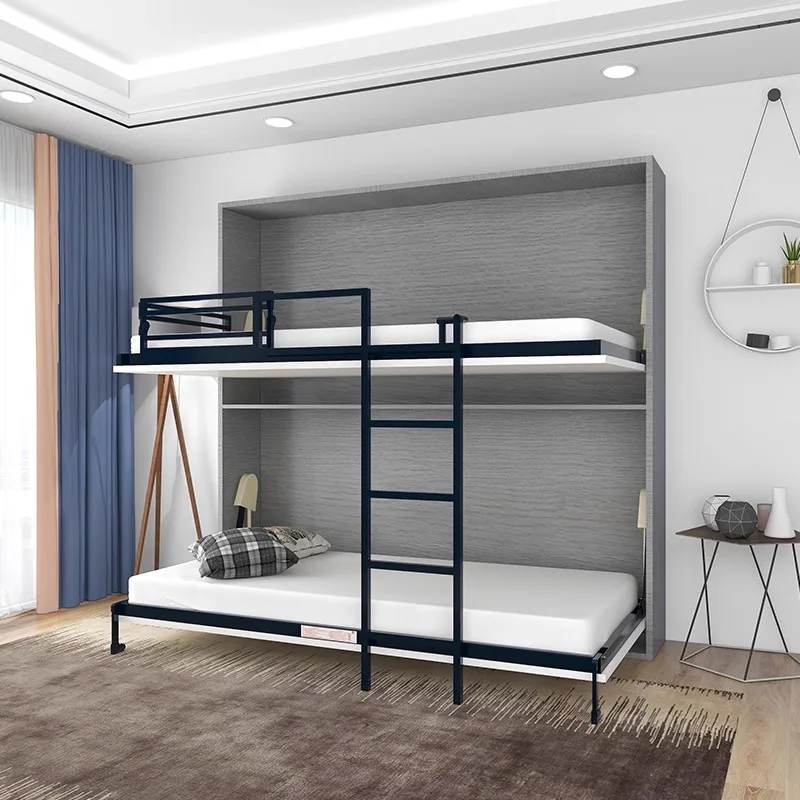 Multifunctional child and mother double invisible bed bed frame folding wall bed upper and lower bunk children