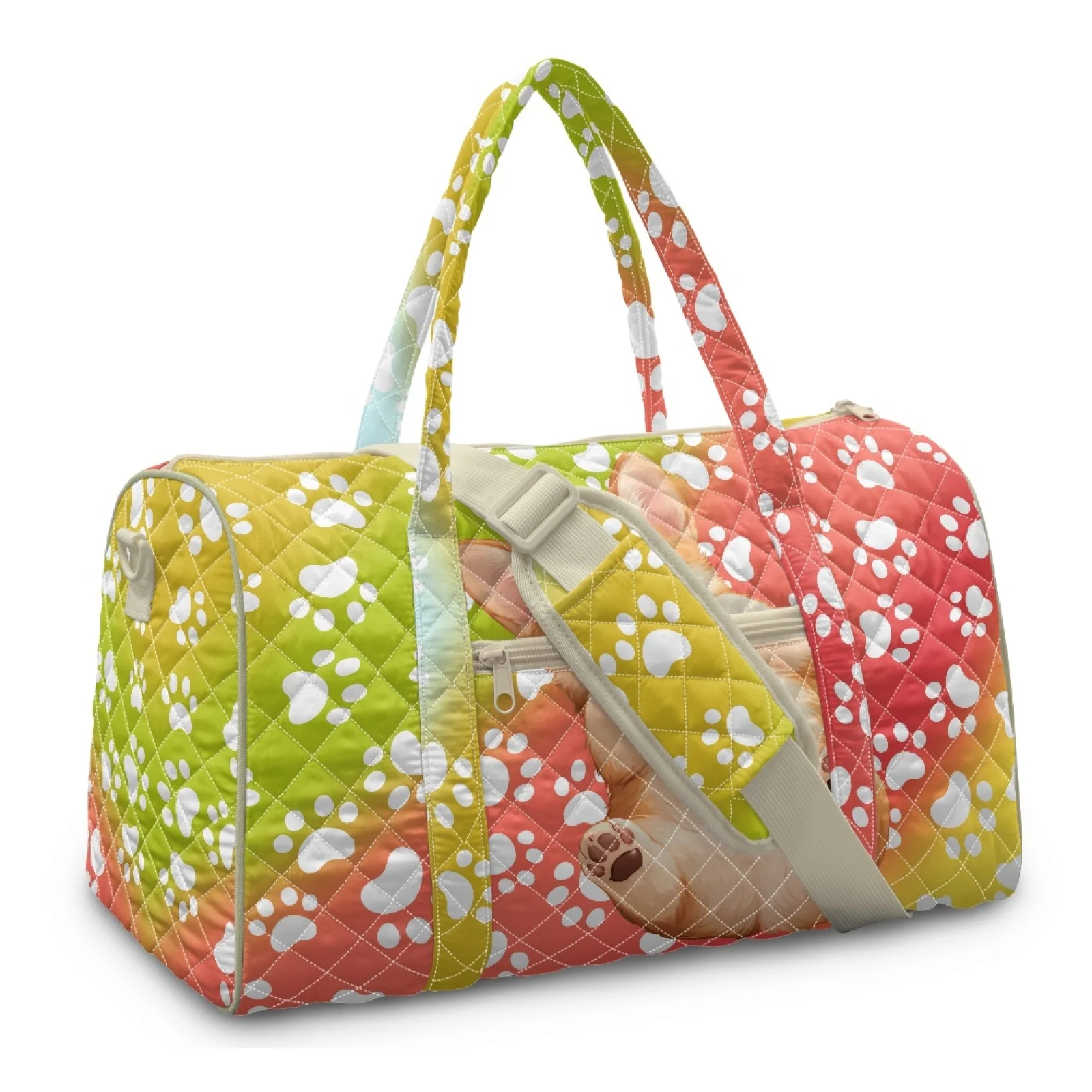 Coloranimal Corgi Paw Print New Trend Adjustable Strap Tote Duffle for Womens Polyester Weekender Bag
