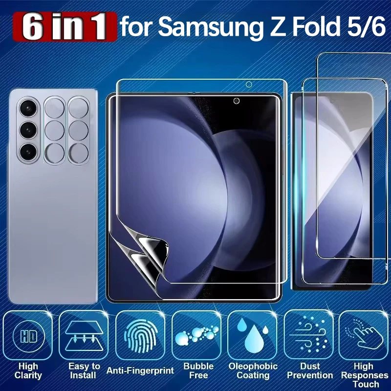 Tempered Glass for Samsung Z Fold 5 6 Camera Lens Front Screen Protectors Inner Hydrogel Film for Galaxy Z Fold 5 Fold5 Fold6