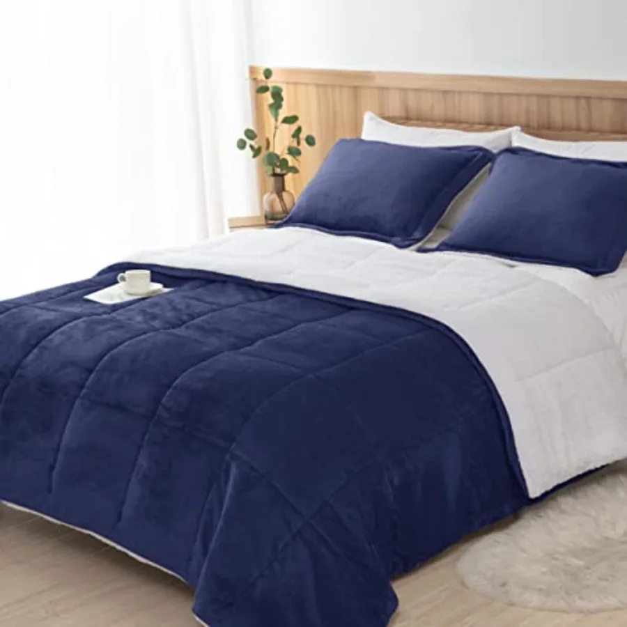 

Комплект одеял Navy e Sherpa, размер Full, всесезонный, мягкий флисовый плед, зимний комплект постельного белья с 2 наволочками