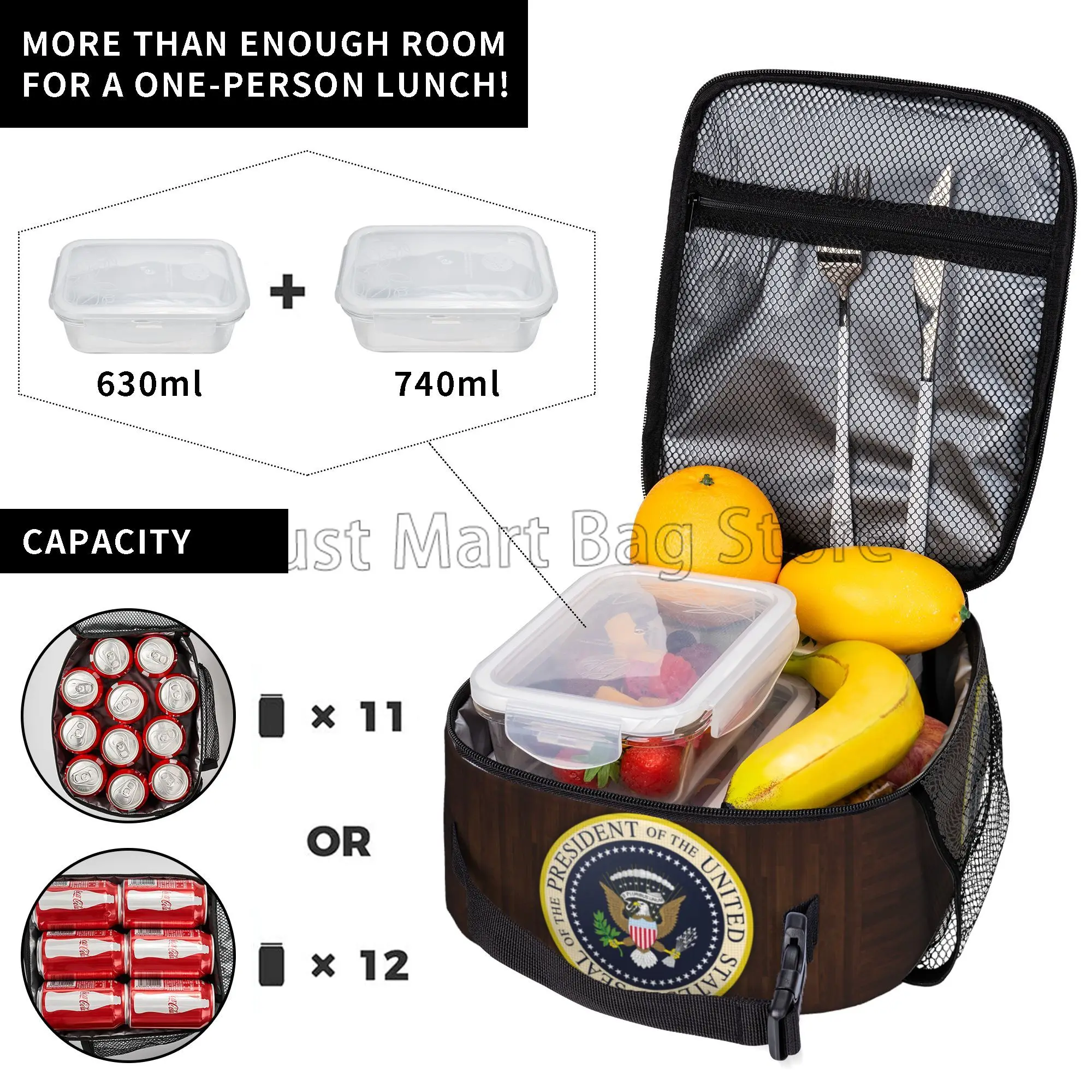 Seal of The President of The United States Insulated Lunch Bag for Work School Picnic Resuable Portable Thermal Cooler Lunch Box