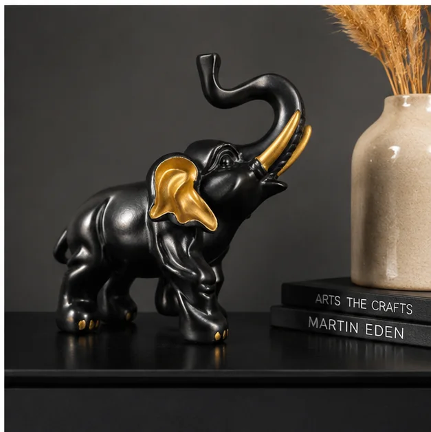 Lucky Elephant Sculpture Resin Figurine Modern Home Desk Ornament Anniversary Wedding Gift