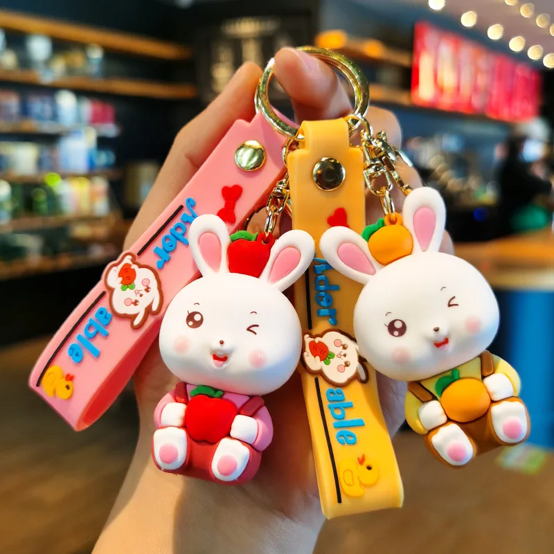 

New Year's Goods Little Rabbit New Year Keychain Cute Cartoon Fruit Little Rabbit Keychain Car Book Small Gift Wholesale Kawaii