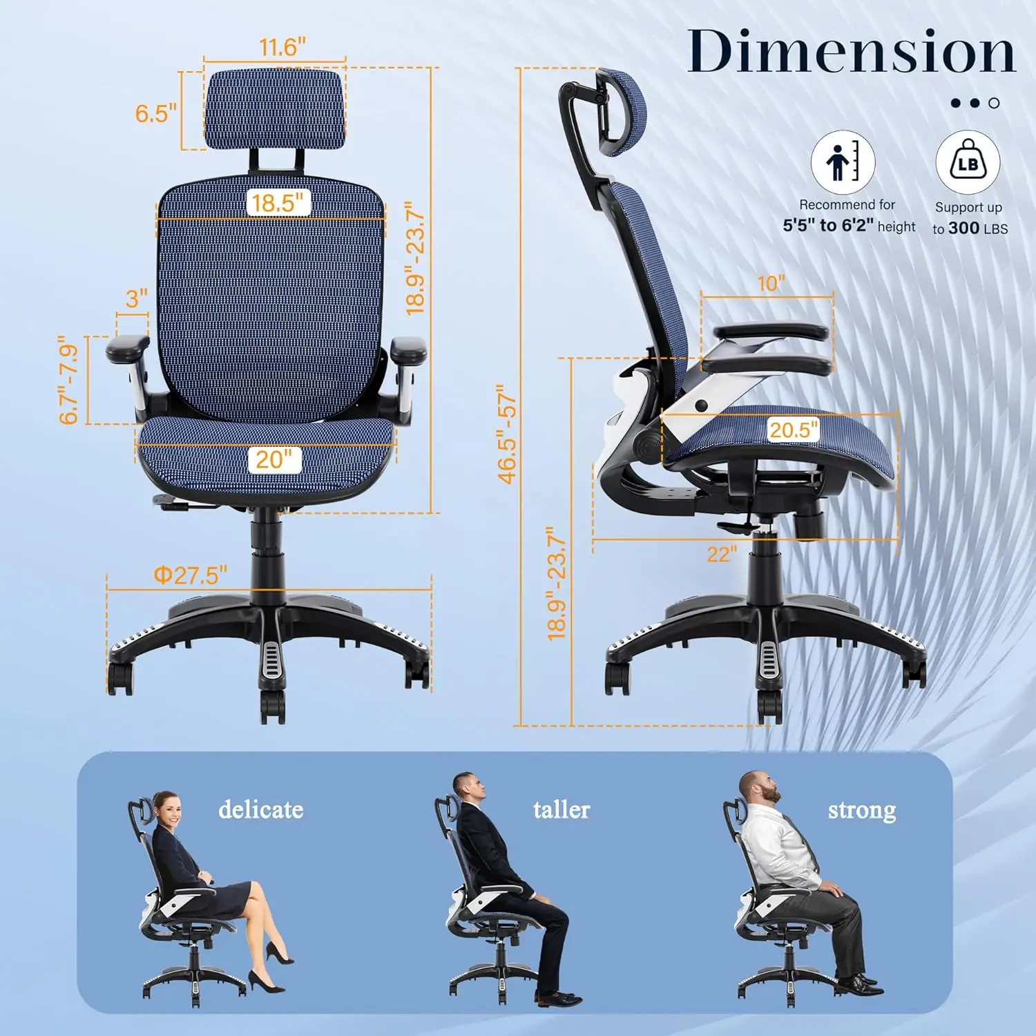 GABRYLLY Ergonomic Office Chair, High Back Mesh Desk Chair with Adjustable Headrest, Flip-Up Arms, 90-120° Tilt Lock