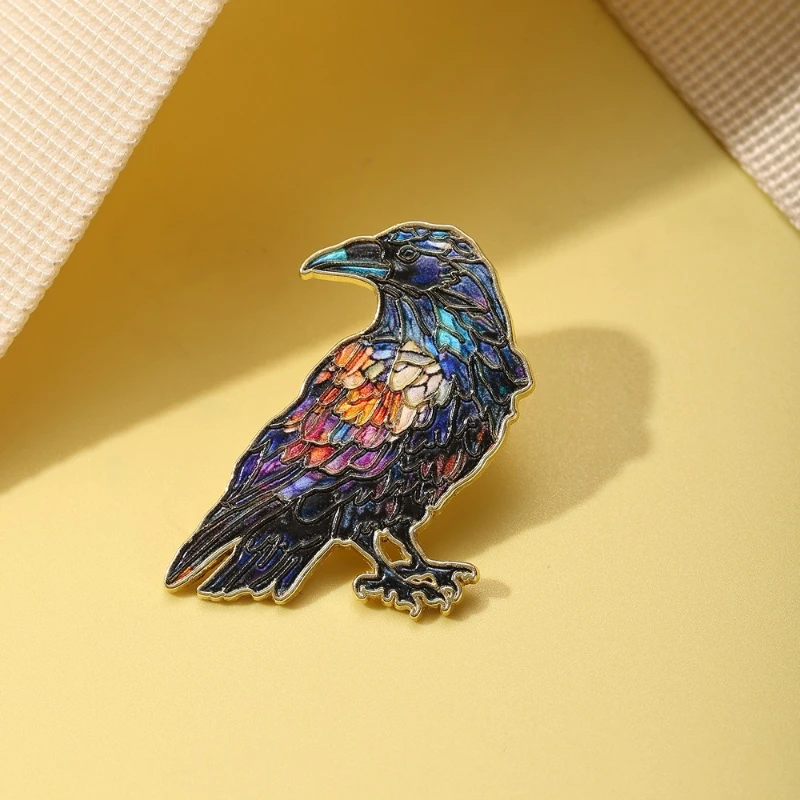 Vintage Creative Color Crow Metal Brooch Retro Badge Pin For Student Backpack Clothes DIY Bag Hat Scarf Jeans Clothing Accessory