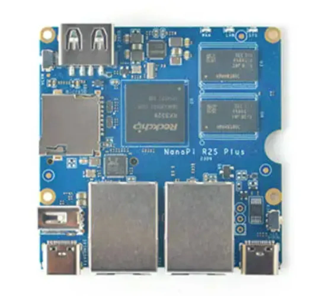 NanoPi R2S Plus Mini Placa de desarrollo RK3328, puertos Ethernet de doble Gigabit, 32GBeMMC, compatible con M.2WiF