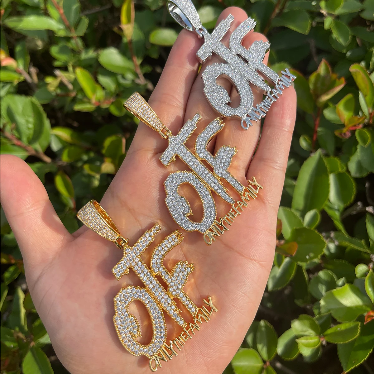 Bubble Letter Iced Out Pendant Only The Family Necklace for Men Prong Setting Cubic Zirconia Hip Hop Jewelry
