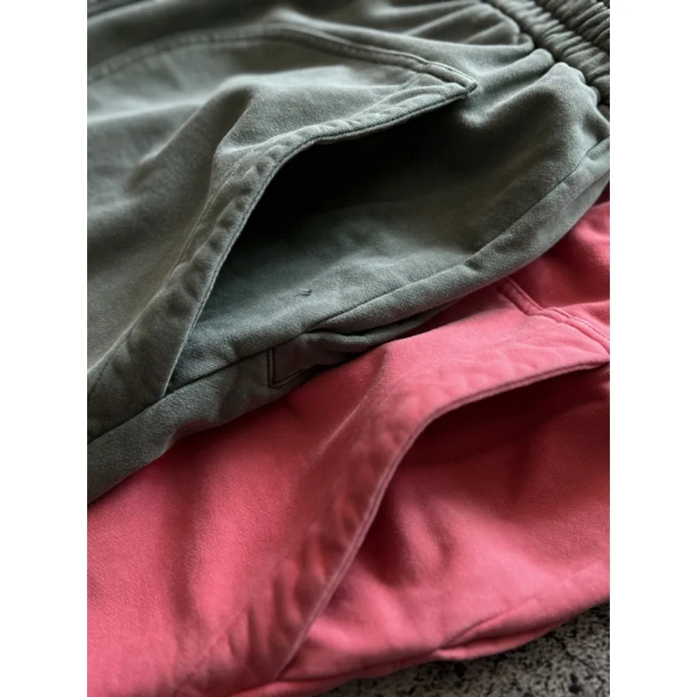 Новые летние американские ретро сверхмощные грязные и выдержанные тяжелые брюки со свободной завязкой и эластичной резинкой на талии пятидюймовые брюки