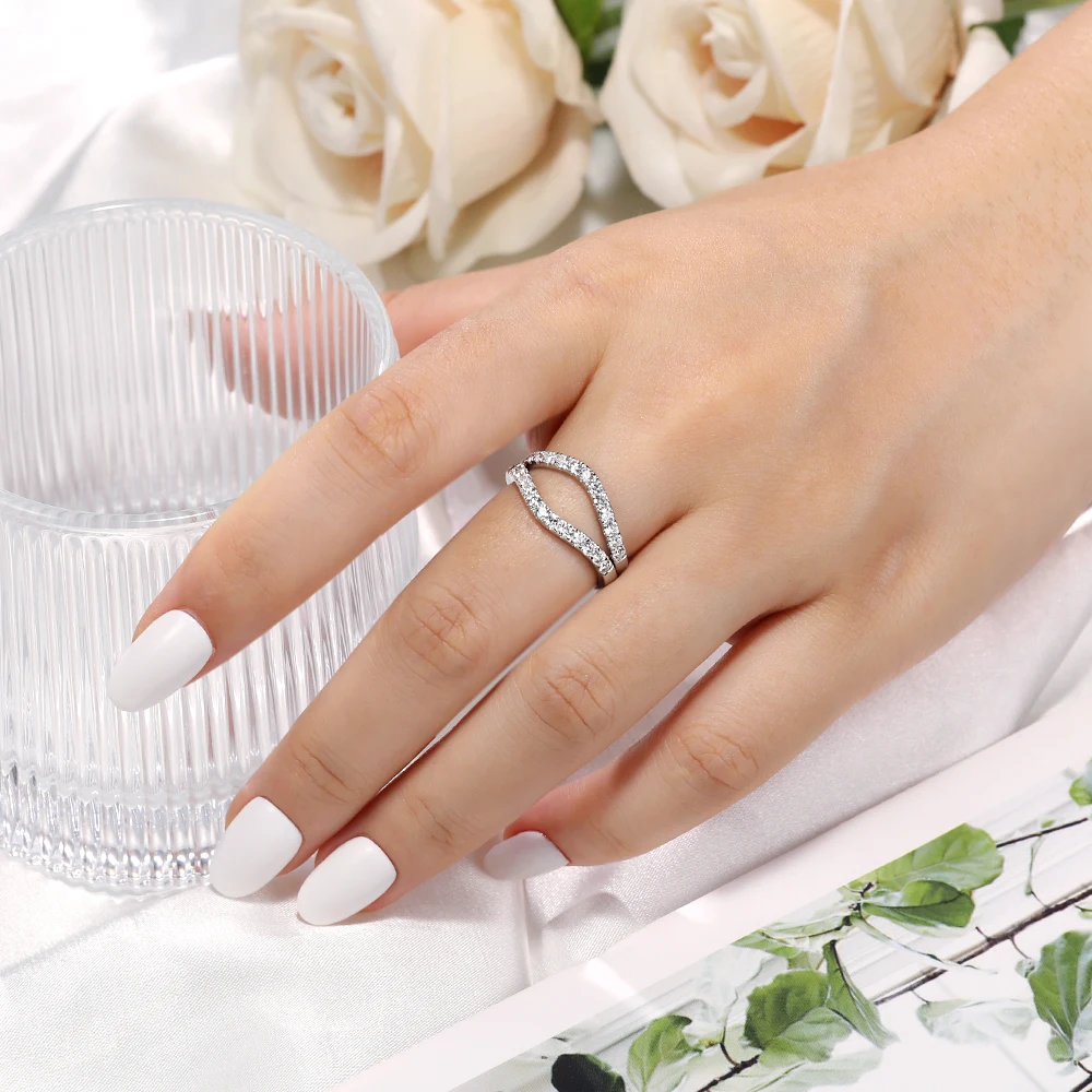 LinkerLove Moissanite Ring Diamond Curve Wedding Band 925 Sterling Silver Couple Engagement Ring Trend Fine Jewelry Gift for Her