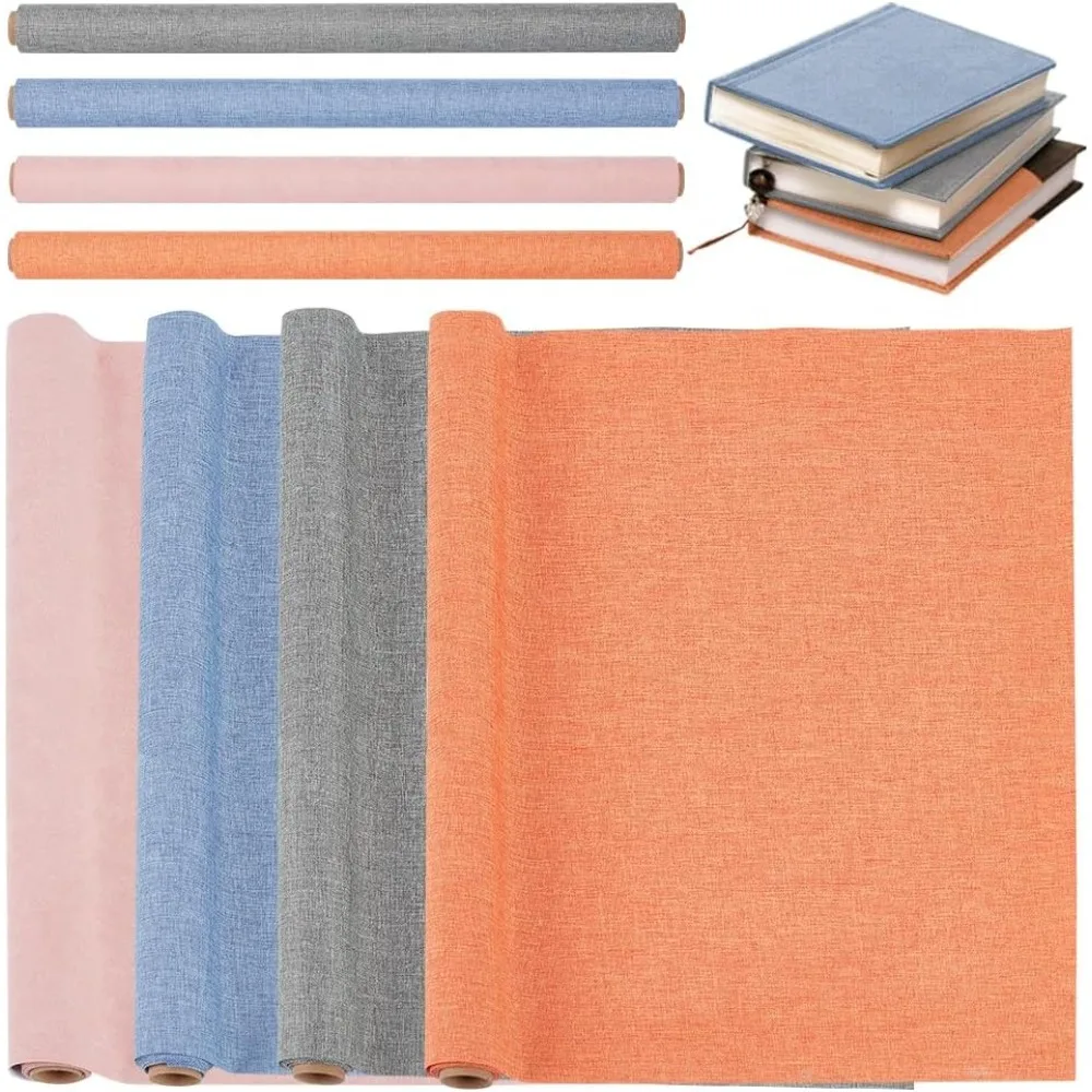 

4 Sheets 39.4x16.9 Inch Notebook Binding Cloth Polyester Cloth Bookcover with Paper Back DIY Notebook Cloth Protective Cover
