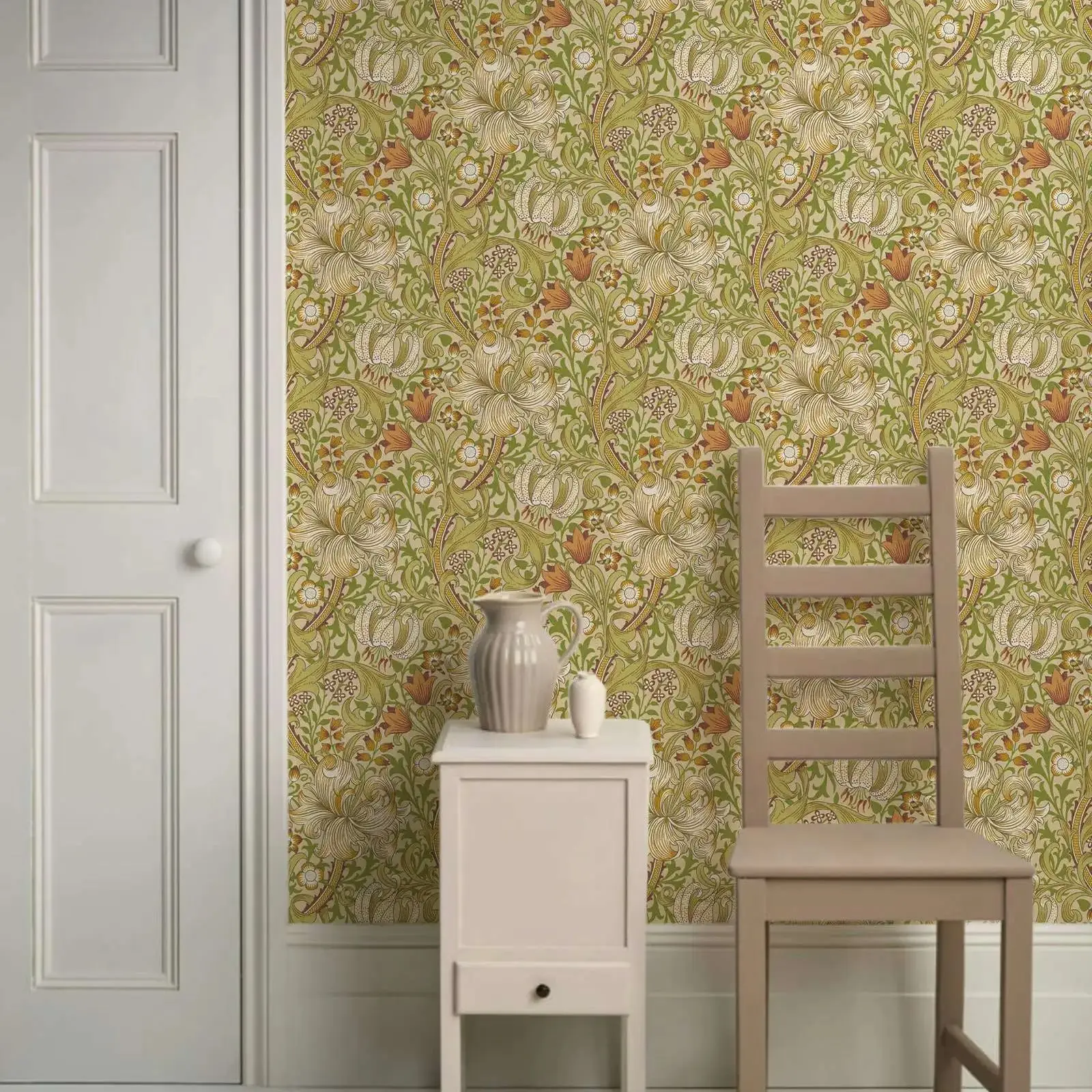 Golden Lily Wallpaper Peel and Stick,Vintage Floral Wall Paper Rolls For Home Decoration Wall Art.Self-adhesive Or Traditional