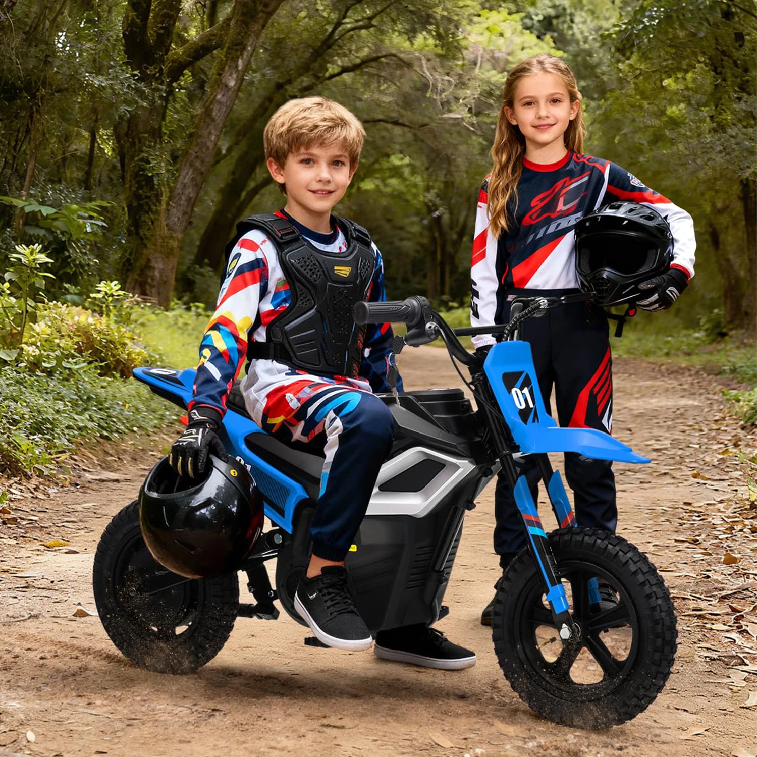 24V Electric Dirt Bike For Kids 10-12, 350W Kids Motorcycle With 12 Inch Fat Tires, Suspension, 14MPH Speed, USB Music