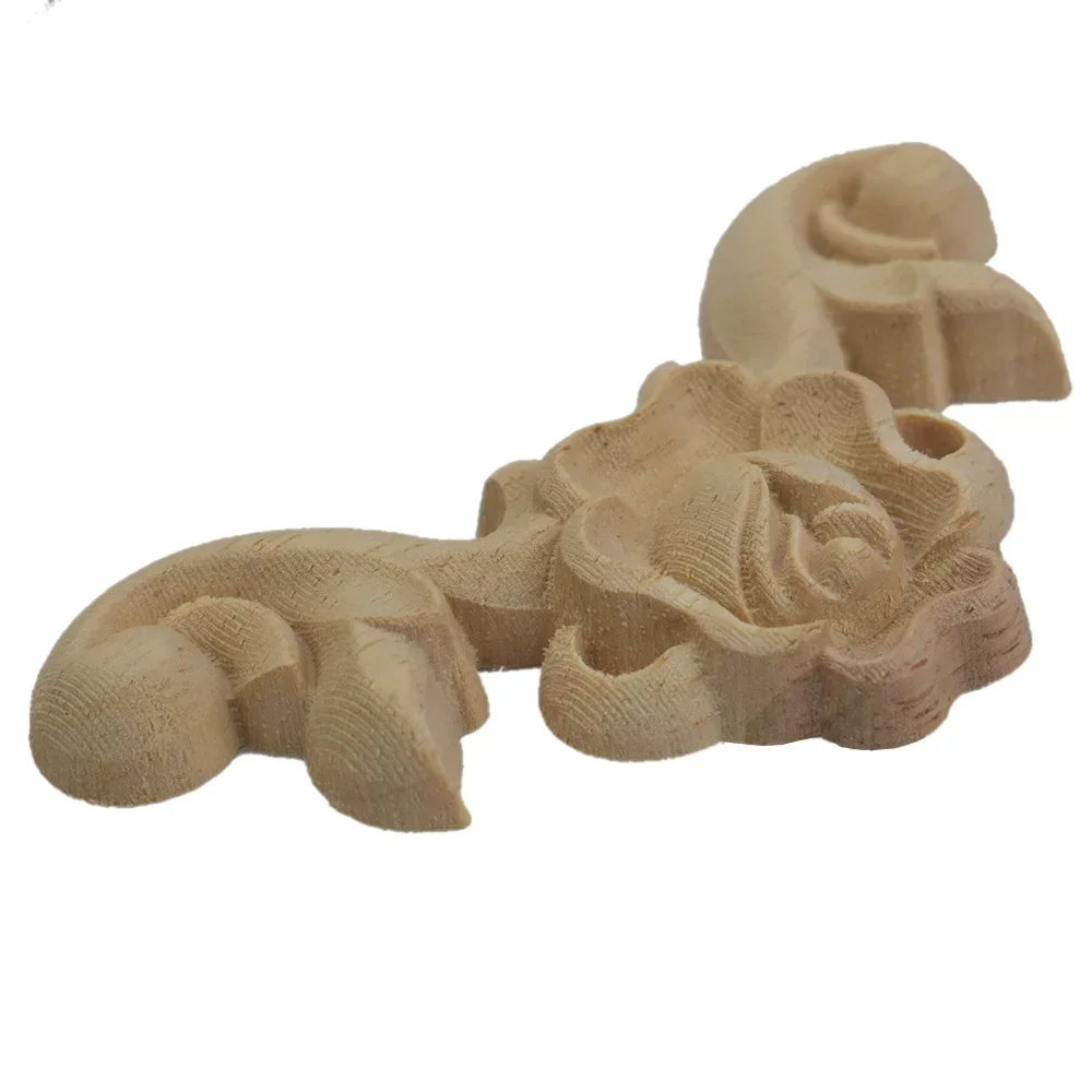 10PCS 6cm Unique Natural Wood Carved Figurines Crafts Wooden Corner Appliques Frame Wall Door Furniture Woodcarving Figurine