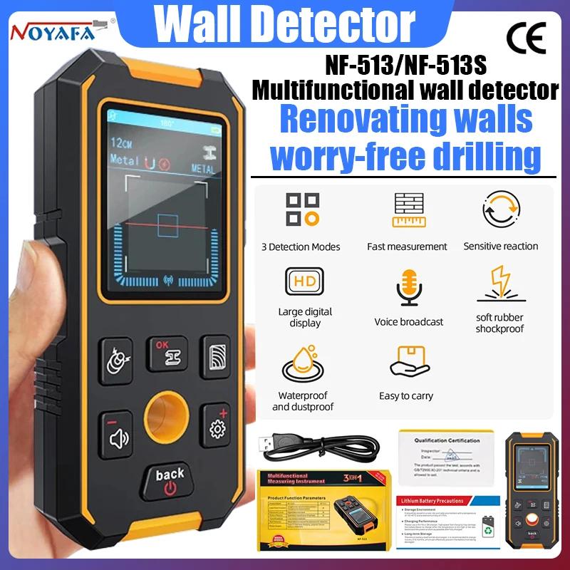 NOYAFA High-Sensitivity Wall Detector - Locate Hidden AC Wires Metal Rebars & Wood | Handheld Positioning Wire Finder Tool