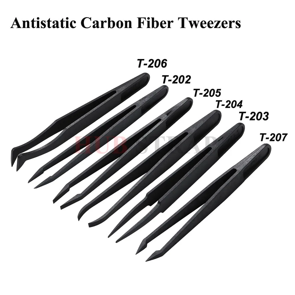 6PC Watch Hands Installation Tweezers Straight Elbow Handle Stainless Antistatic Plastic Tweezers Carbon Fiber For Watchmaker