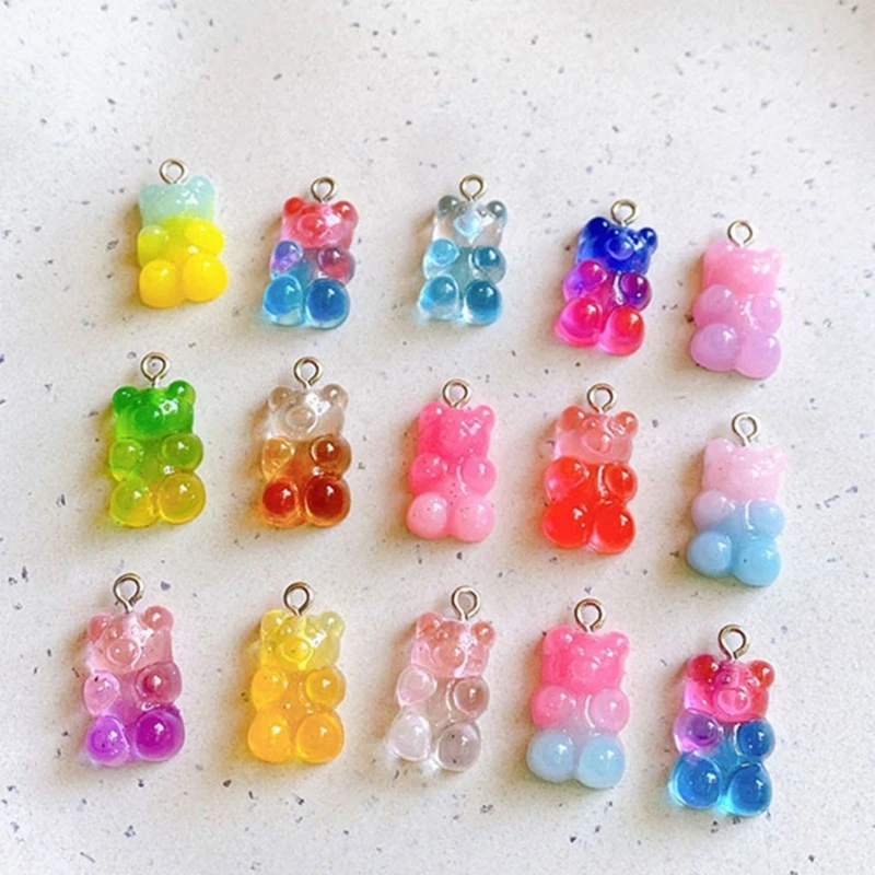 50 Pieces Collection of Color Bear Charm Pendnat Sturdy Resin Accessories Portable for Trendy Customization Outfits