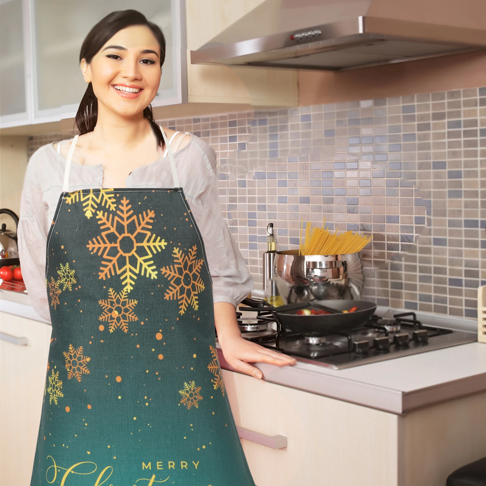 Delantal impermeable de Navidad que se adapta a la mayoría del delantales de cocina, cena de cocina, hornear, regalo de trabajo gourmet