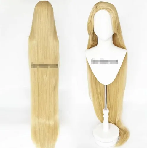 Parrucca Cosplay Super lunga bionda diritta di alta qualità grovigliata principessa 150cm parrucca Anime capelli sintetici + cappuccio parrucca