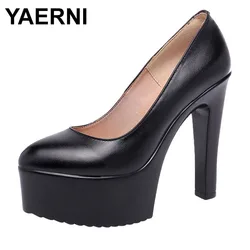 High quality leather shoe for women high heel platform pointed toe 32 33 43 elegant and fashion shoe black white