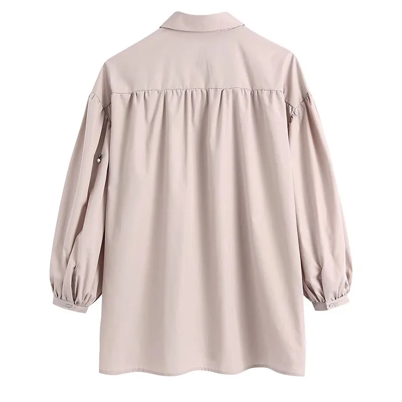 أزياء فانوس كم المرأة قميص بلون واحدة الصدر كل مباراة معطف الخريف بسيط عارضة التنقل قمم