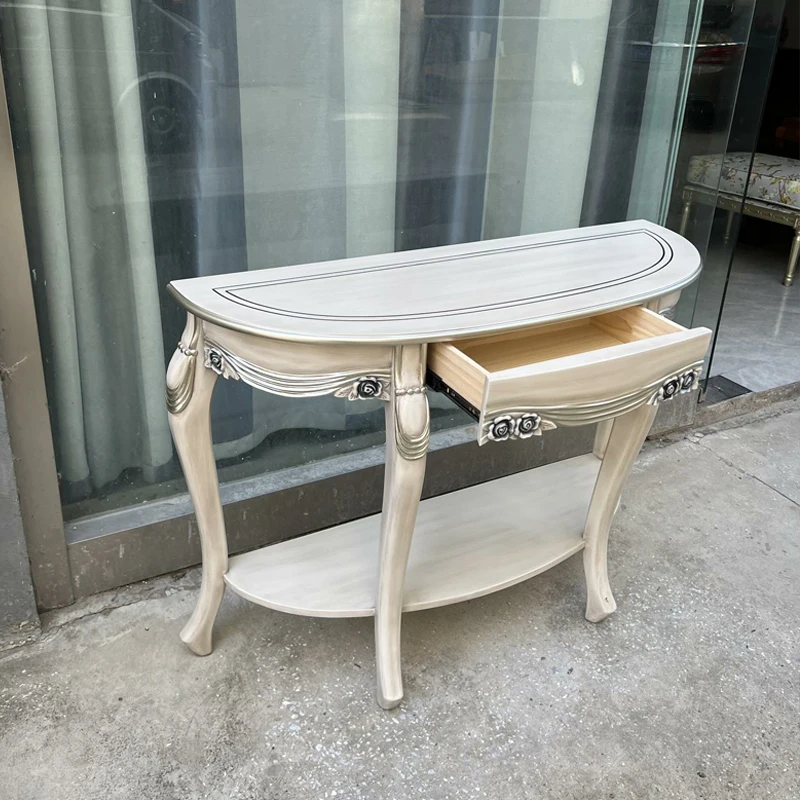 

French retro solid wood entrance table, post-modern simple home decoration cabinet, American light luxury entrance table